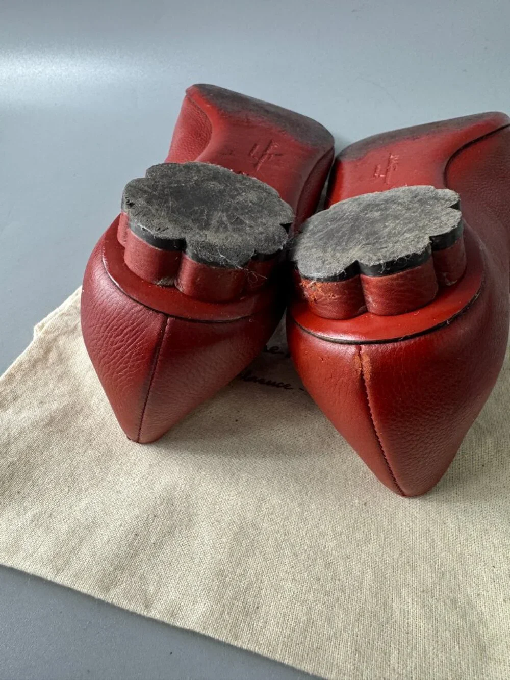 Salvatore Ferragamo Red Leather Hausen Bow-detail Flat Pumps, Size 8.5